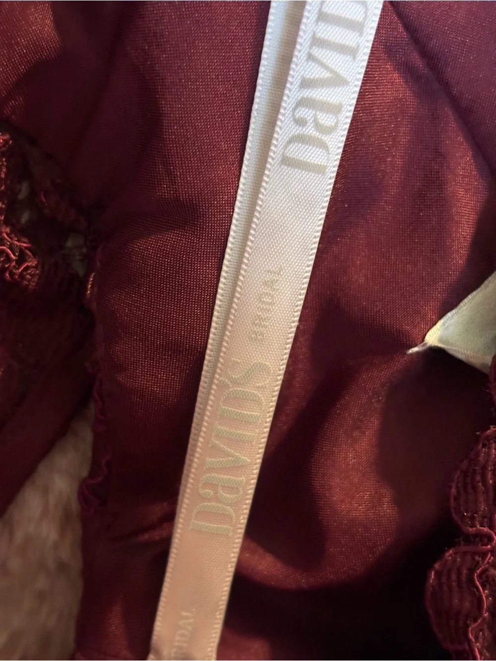 David's Bridal One-Shoulder Lace & Chiffon Gown in Burgundy